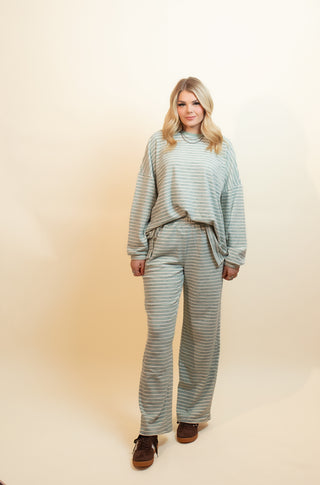 THINGS BETWEEN Women's Pistachio Cream Striped Long Sleeve Top