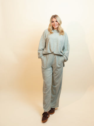 THINGS BETWEEN Women's Pistachio Cream Striped Long Sleeve Top