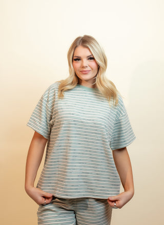 Pistachio Cream Striped Short Sleeve Tee