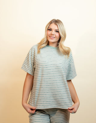 Pistachio Cream Striped Short Sleeve Tee