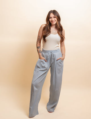 CHARLOTTE AVERY Women's Blue Spruce Stripe Barrel Pants