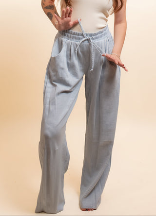 CHARLOTTE AVERY Women's Blue Spruce Stripe Barrel Pants