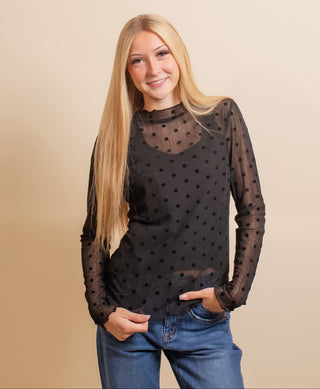 DAVI & DANI Women's Bewitched Dots Sheer Top