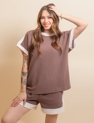 TRES BIEN Women's Latte Layers Color Block Knit Top