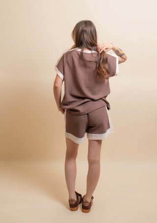 TRES BIEN Women's Latte Layers Color Block Cloudy Knit Shorts