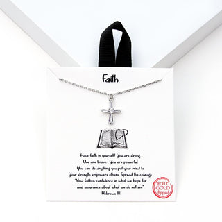 Crystal Devotion Cross Necklace, Silver