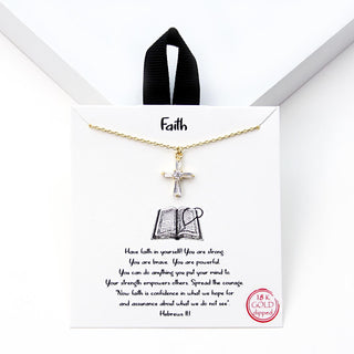 Crystal Devotion Cross Necklace, Gold