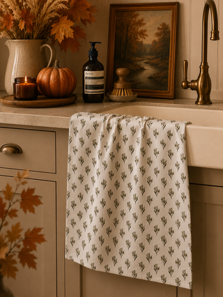 Geometry Foraged Tea Towel, White