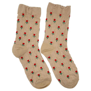 Blooming Meadow Crew Socks, Beige