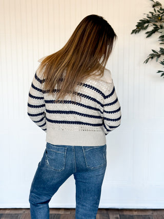 Seaside Stroll Zip-Up Pointelle Sweater Jacket