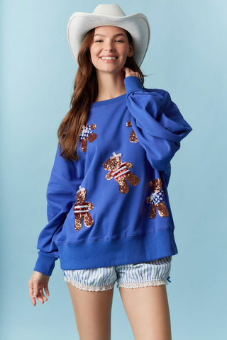 Blue USA Bear Sequin Sweatshirt
