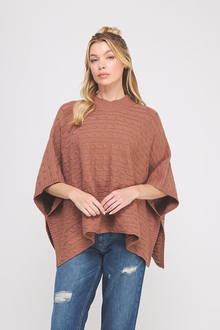 Harbor Cocoa Cable Knit Poncho