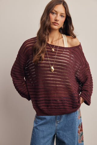 LISTICLE Women's Mistletoe & Merlot Striped Knit Top