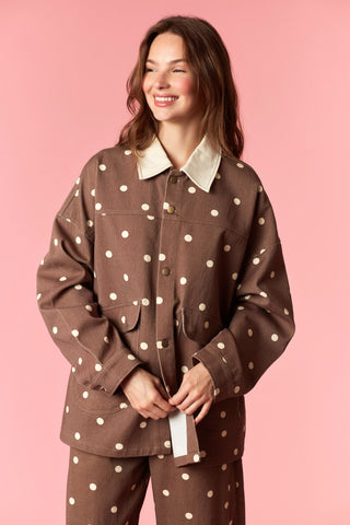 PEACH LOVE Women's Brown Sugar Polka Dot Barn Jacket