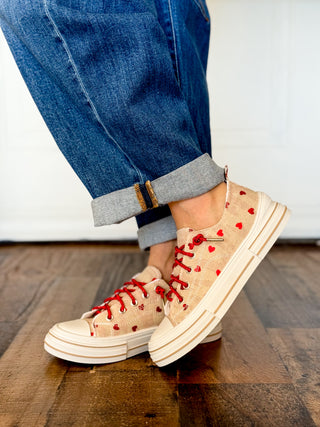 *Pre Order* Very G Aman Slip On Sneaker, Natural Red Hearts