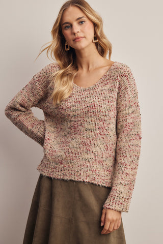 LISTICLE Women's Autumn Confetti Knit Sweater, Ecru