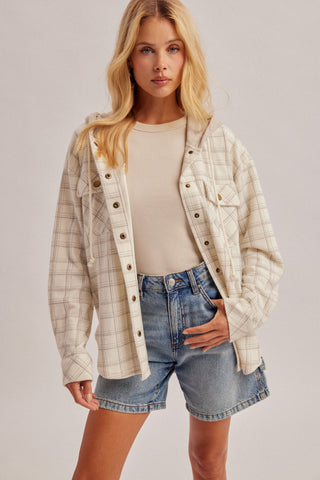 HEM & THREAD Women's Ecru Hayfield Plaid Shacket