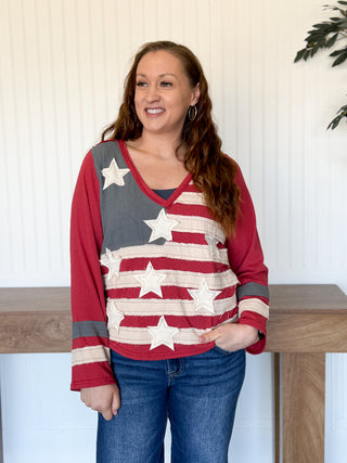 All American Ease Long Sleeve Top, Red