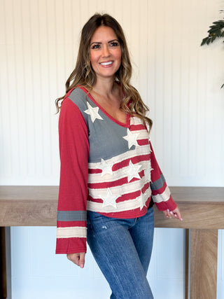 All American Ease Long Sleeve Top, Red