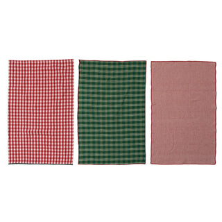 Alternate view of woven cotton Christmas tea towels in multi-color design
