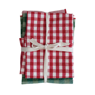 Set of 3 multi-color woven cotton holiday tea towels, 28 by 18 inches
