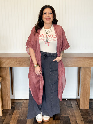 Sunset Trail Woven Tribal Kimono One Size, Mauve