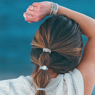 K'LANI "Wonder" Soft Creams & Blues with Pearls & Gold Hair Tie Bracelets