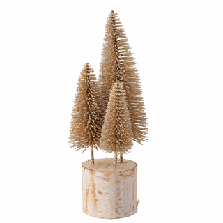 Plastic Bottle Brush Trees with Glitter & Wood Base, 2 Colors