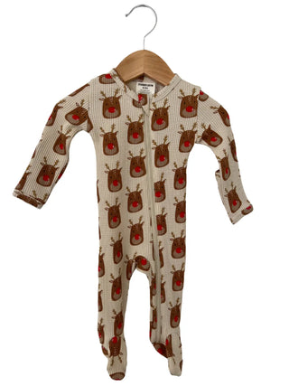 Reindeer Baby Organic Waffle Basic Zip Footie