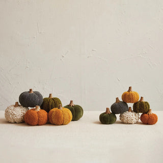 3 " H Cotton Blend Boucé / Velvet Pumpkin w Wood Stem - 430 Holiday Décor - The Farmhouse