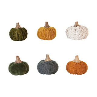 3 " H Cotton Blend Bouclé / Velvet Pumpkin w Wood Stem - 430 Holiday Décor - The Farmhouse