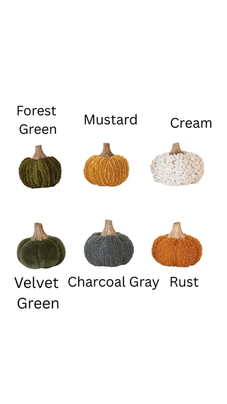 3 " H Cotton Blend Bouclé / Velvet Pumpkin w Wood Stem - 430 Holiday Décor - The Farmhouse