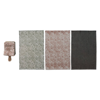 (3) Tea Towels & Mango Wood Cheese/Serving Board, Set of 4 Tied with Jute & Wood Bead - 420 Home Decor - The Farmhouse
