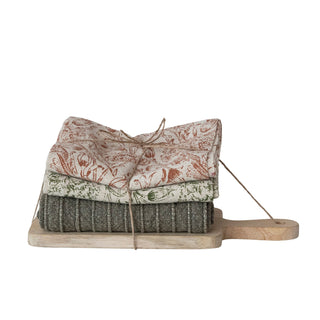 (3) Tea Towels & Mango Wood Cheese/Serving Board, Set of 4 Tied with Jute & Wood Bead - 420 Home Decor - The Farmhouse