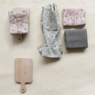 (3) Tea Towels & Mango Wood Cheese/Serving Board, Set of 4 Tied with Jute & Wood Bead - 420 Home Decor - The Farmhouse