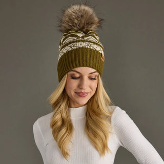 Winter Haven Cable Pom Hat, Olive & Cream