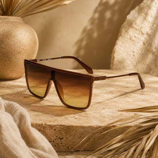 QUAY31 Nightfall Remixed Women's Shield Flat Top Sunglasses, Dark Brown/Bronze Glow