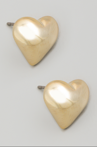 Valentine Metallic Heart Stud Earrings - Gold