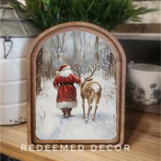 Santa with Reindeer Christmas Arch Framed Art, 8.25 x 11”