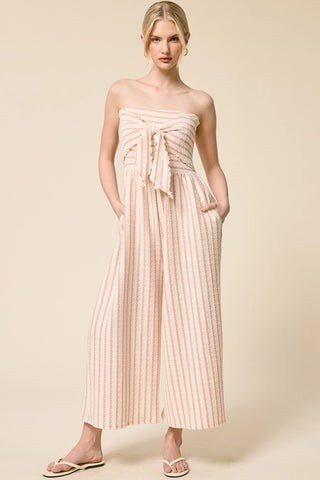 The Saltwater Stripe Jumpsuit, White/Taupe