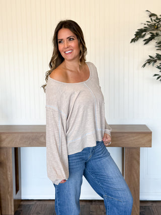 Pale Taupe Outseam Rib Long Sleeve