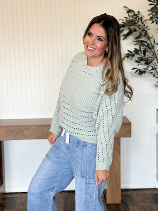 Cloud Cropped Oversized Sweater, Sage