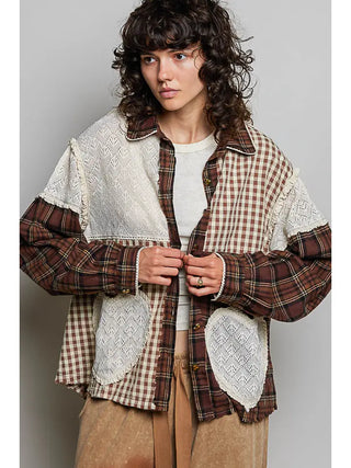 POL Women's Cocoa Quilt Heart Button Top