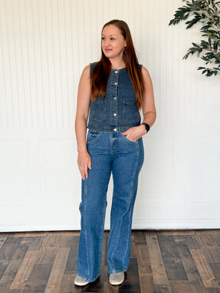 Classic Round-Neck Denim Vest