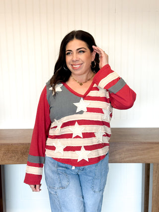 All American Ease Long Sleeve Top, Red