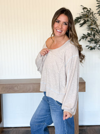 Pale Taupe Outseam Rib Long Sleeve