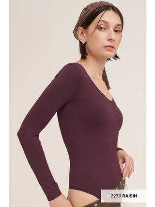 NIKIBIKI Women's Jersey V Neck Long Sleeve Bodysuit, Raisin