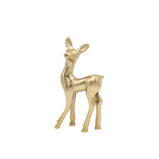 Gold finish cast aluminum deer figurine standing 8 inches tall