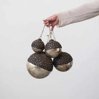 4" Mercury Glass Ball Ornament w/ Stars - Dipped Bronze & Silver Finish - The Farmhouse