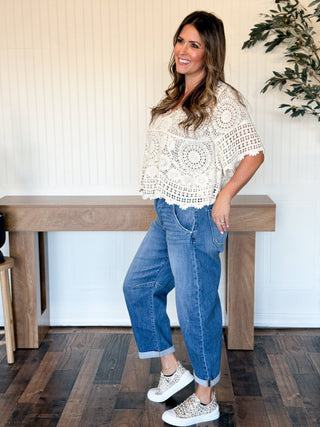 4 Way Stretch Slouchy Straight Jeans Cuffed Hem - 210 Jeans - The Farmhouse